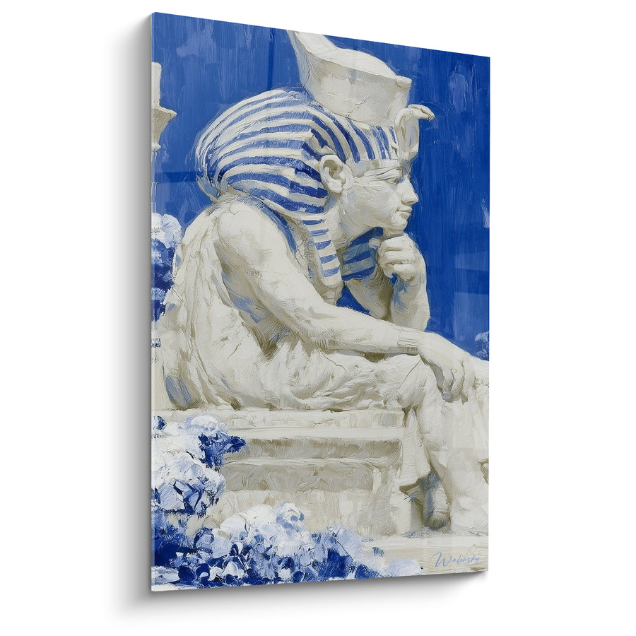 Tableau Pharaon pensif ivoire et bleu profond - Pensée éternelle - Edition egypte