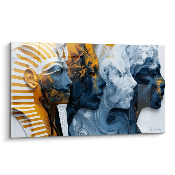 Tableau Pharaon doré aux profils marbrés bleus - Lignée des pharaons - Edition egypte