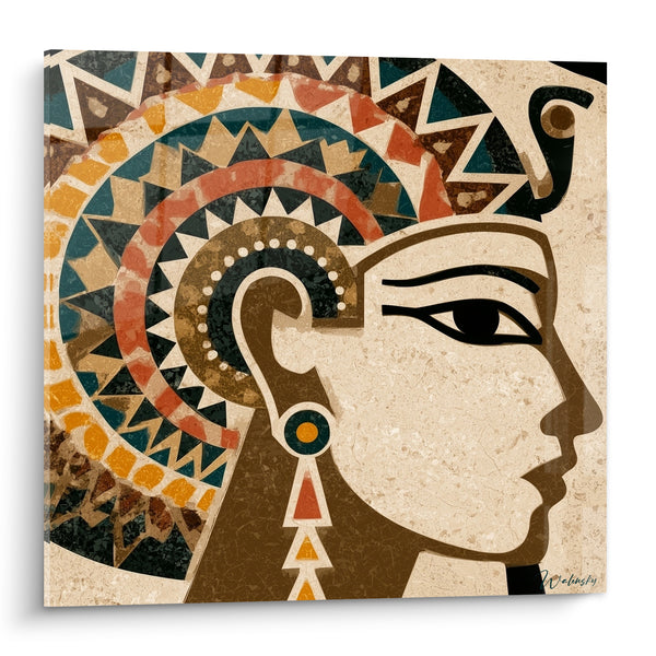 Tableau Pharaon profil coiffe bleu pétrole ocre - Majesté antique - Edition egypte