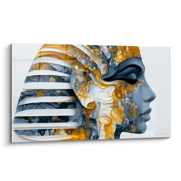 Tableau Pharaon profil doré et bleu marbré - Majesté millénaire - Edition egypte