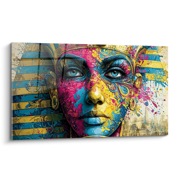 Tableau Pharaon au visage rose et jaune éclaboussé - Yeux bleus perçants - Edition egypte