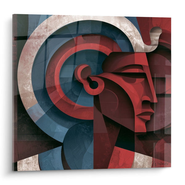 Tableau Pharaon rouge et bleu aux formes géométriques - Majesté immuable - Edition egypte