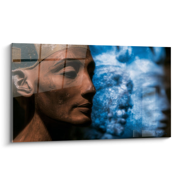 Tableau Statue pharaonique brune et bleue en double exposition - Reflet spectral flou - Edition egypte