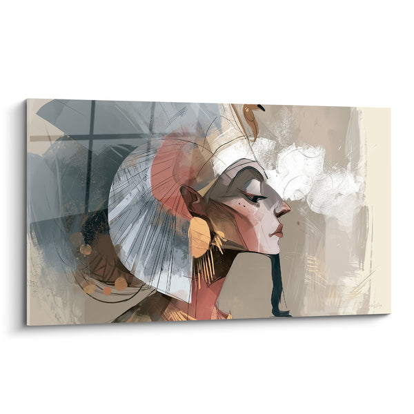 Tableau Pharaon profil beige et rose barbe postiche - Coiffe à plumes esquissée - Edition egypte