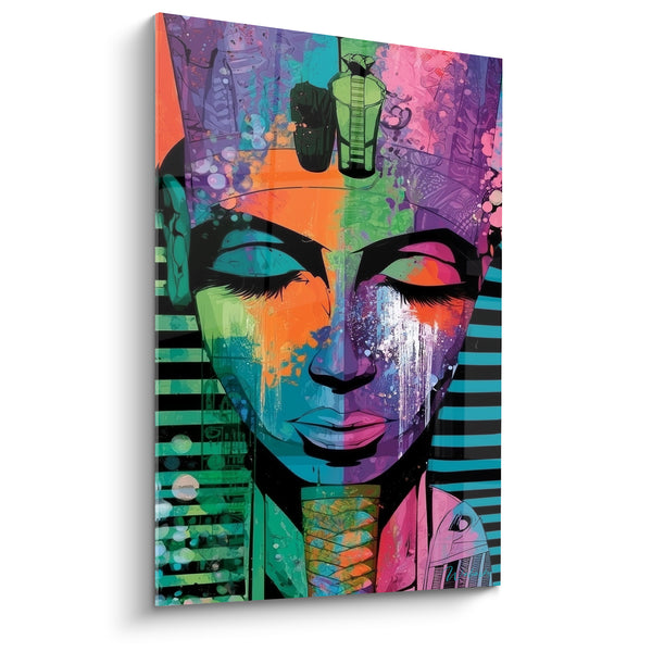 Tableau Pharaon coiffe turquoise et orange vibrant - Éveil intemporel - Edition egypte