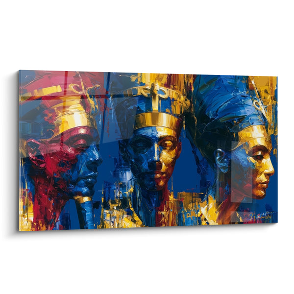Tableau Pharaons dorés aux visages bleu et rouge - Trilogie royale - Edition egypte