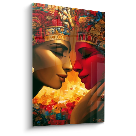Tableau Visages dorés et rouges yeux clos rapprochés - Coiffes ornées incrustées - Edition egypte