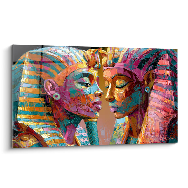Tableau Pharaons face à face coiffes dorées - Confidence royale - Edition egypte