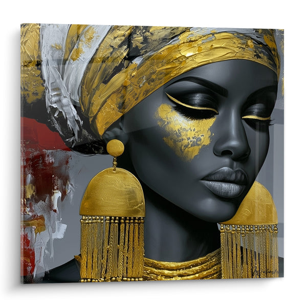 Tableau Portrait féminin gris et doré paupières closes - Sérénité royale - Edition egypte