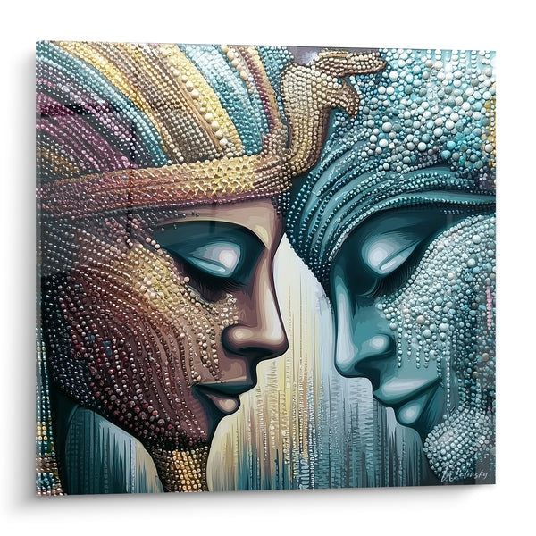 Tableau Deux profils pharaon doré et bleu - Silence royal - Edition egypte
