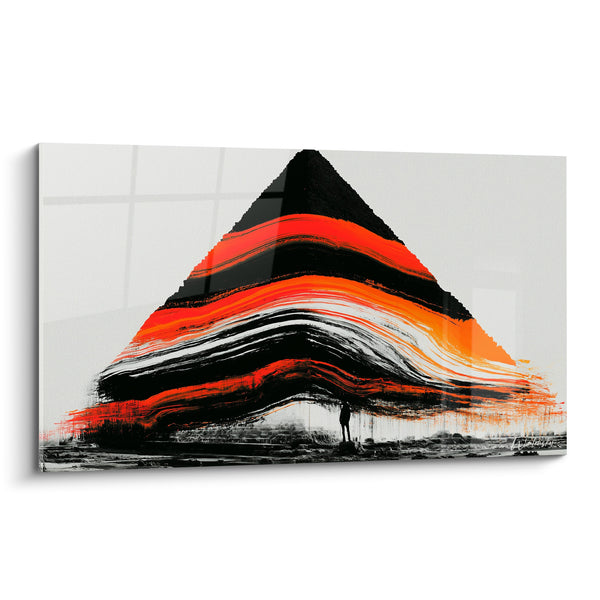 Tableau Pyramide noire et orange aux coulures ondulées - Silhouette solitaire au sol - Edition egypte