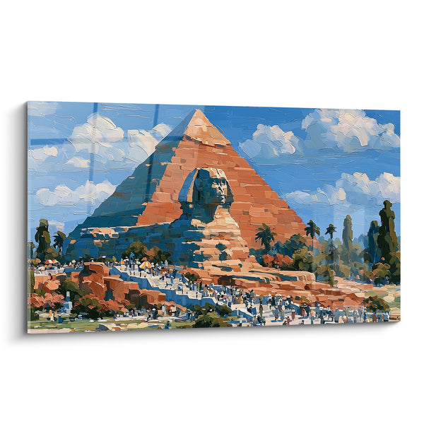 Tableau Pyramide et sphinx aux teintes ocre et bleues - Pèlerinage antique - Edition egypte