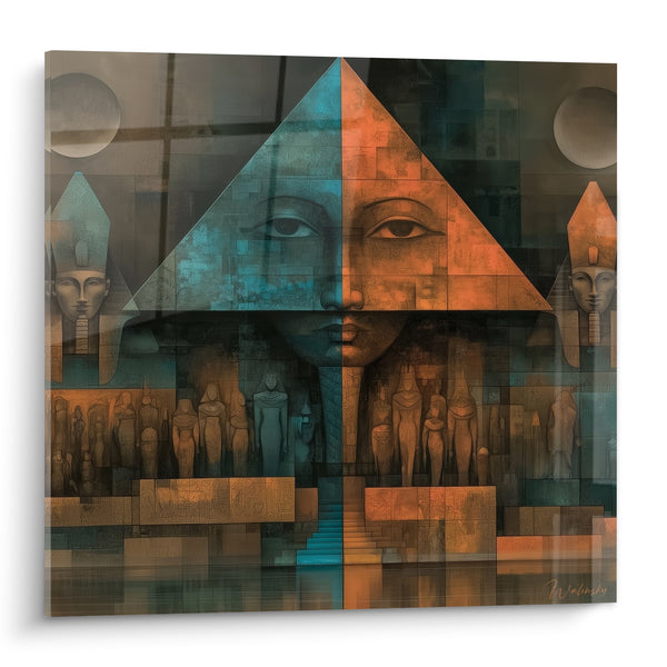 Tableau Pyramide visage bicolore bleu terracotta - Éveil des pharaons - Edition egypte