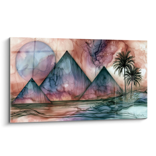 Tableau Pyramides bleues et roses au clair de lune - Nuit du désert - Edition egypte