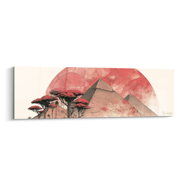 Tableau Pyramide beige et rose sous ciel en arc - Acacias au feuillage rouge - Edition egypte