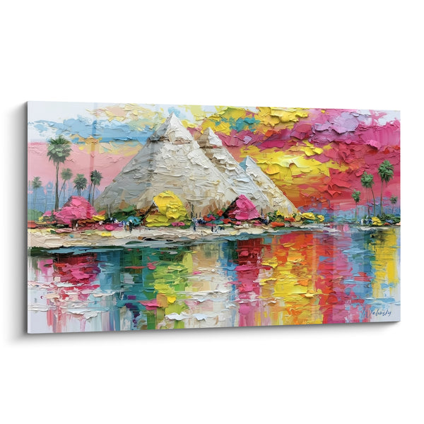 Tableau Pyramides blanches et ciel rose reflété - Crépuscule flamboyant - Edition egypte