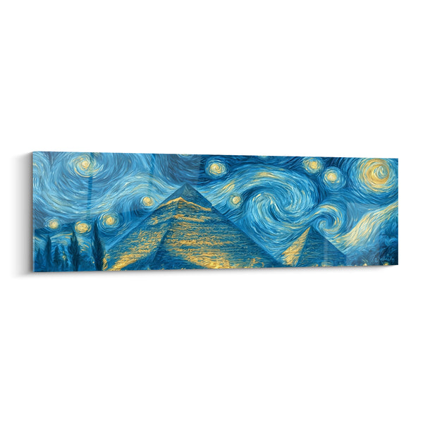 Tableau Pyramides dorées sous ciel bleu tourbillonnant - Nuit céleste antique - Edition egypte