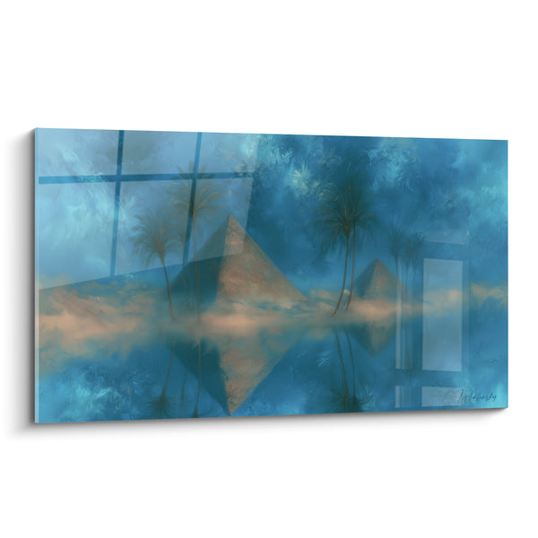 Tableau Pyramides dorées aux reflets bleu nuit - Mirage nocturne - Edition egypte