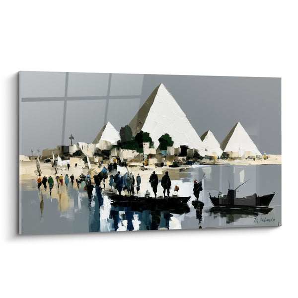 Tableau Pyramides grises et blanches au bord du Nil - Traversée ancestrale - Edition egypte
