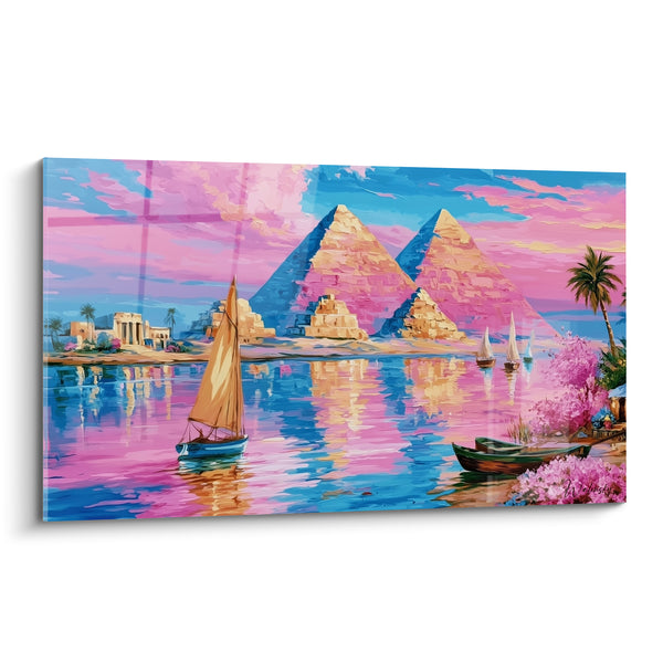 Tableau Pyramides dorées sur Nil rose - Rêverie du Nil - Edition egypte