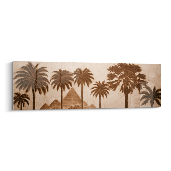 Tableau Pyramides sable et brun entre palmiers - Oasis intemporelle - Edition egypte