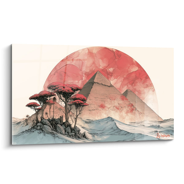 Tableau Pyramides beiges sous un soleil corail - Silence du désert - Edition egypte