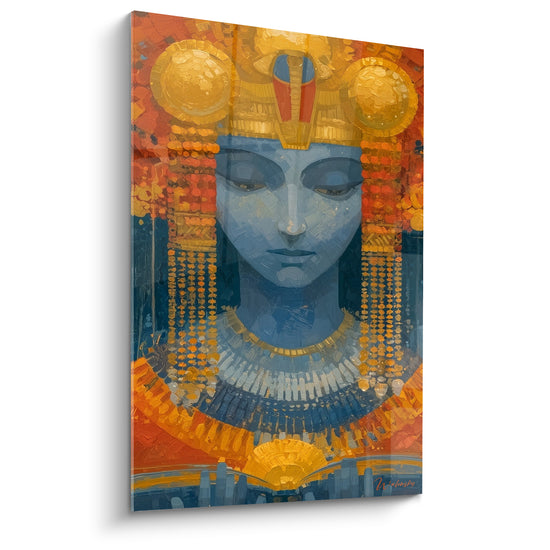 Tableau Reine pharaonique aux teintes bleu et orangé - Silence sacré - Edition egypte
