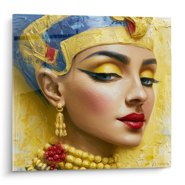 Tableau Reine égyptienne au voile bleu doré - Souveraine intemporelle - Edition egypte