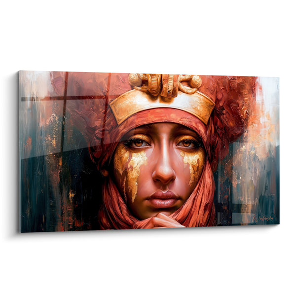 Tableau Reine égyptienne au voile terracotta et coiffe dorée - Regard immémorial - Edition egypte