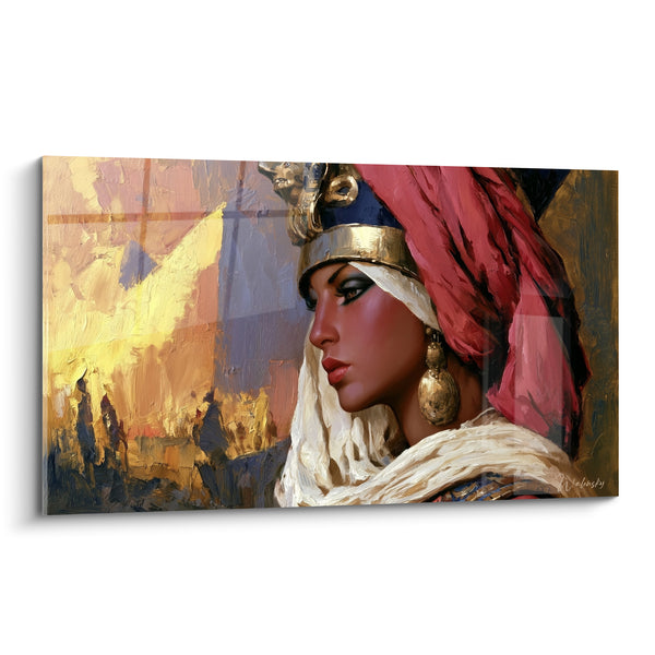 Tableau Reine égyptienne au voile rouge doré - Regard de souveraine - Edition egypte