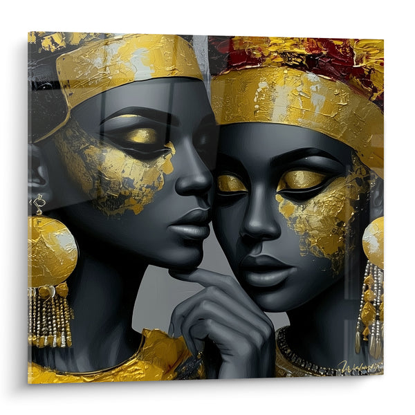 Tableau Reines égyptiennes anthracite et dorées complices - Confidences royales - Edition egypte
