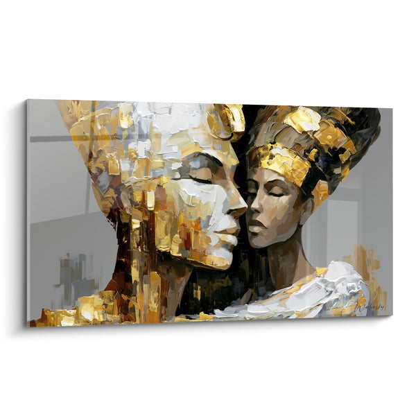 Tableau Reines égyptiennes dorées et blanches front contre front - Tendresse pharaonique - Edition egypte