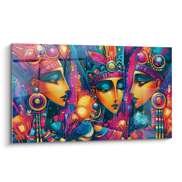 Tableau Reines égyptiennes dorées et turquoise couronnées - Rituel des pharaonnes - Edition egypte