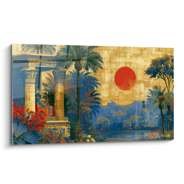 Tableau Temple doré au soleil rouge - Crépuscule sur le Nil - Edition egypte