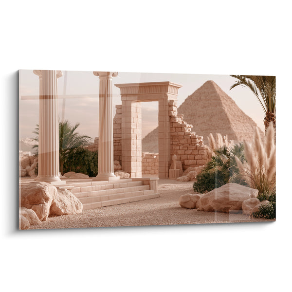 Tableau Temple en ruine et pyramide beige - Vestiges du désert - Edition egypte