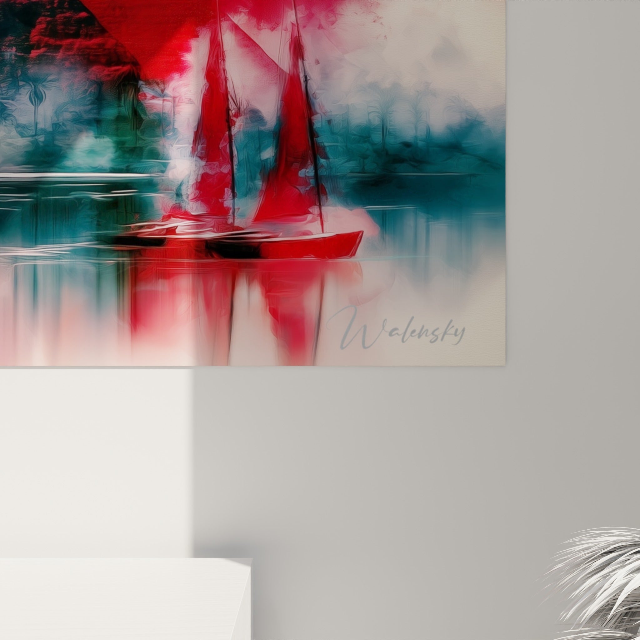 Empâtements rouge et bleu marine révélant la texture picturale des pyramides égyptiennes