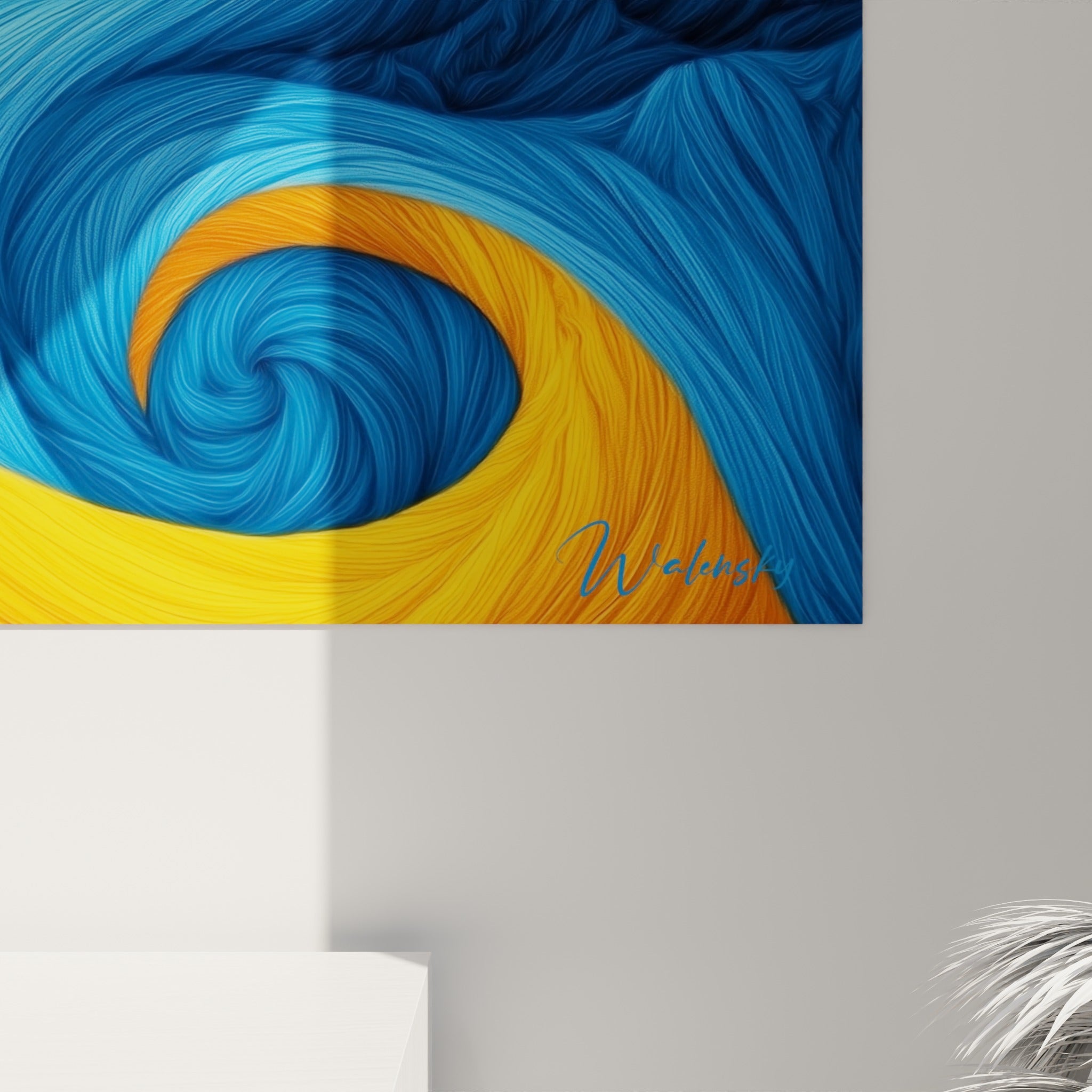 Grain et striures fines du tableau egypte révélant les nuances bleu turquoise et doré ocre entrelacées