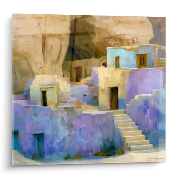 Tableau Village troglodyte aux murs mauves et ocres - Silence des hauteurs - Edition egypte
