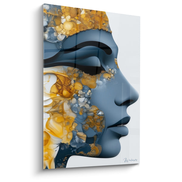 Tableau Visage bleu et doré aux motifs marbrés - Visage sacré doré - Edition egypte