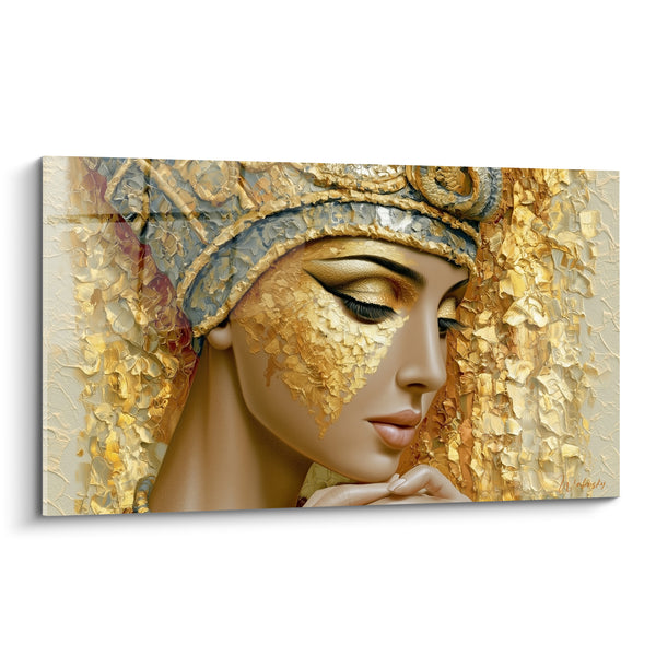 Tableau Reine dorée et grise à la main pensive - Menton posé délicat - Edition egypte