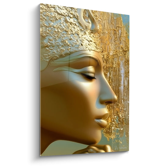 Tableau Visage doré et bleu pâle aux paupières baissées - Main sous le menton - Edition egypte