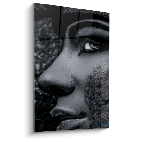 Tableau Visage noir et gris texture pierre - Regard latéral fixe - Edition egypte