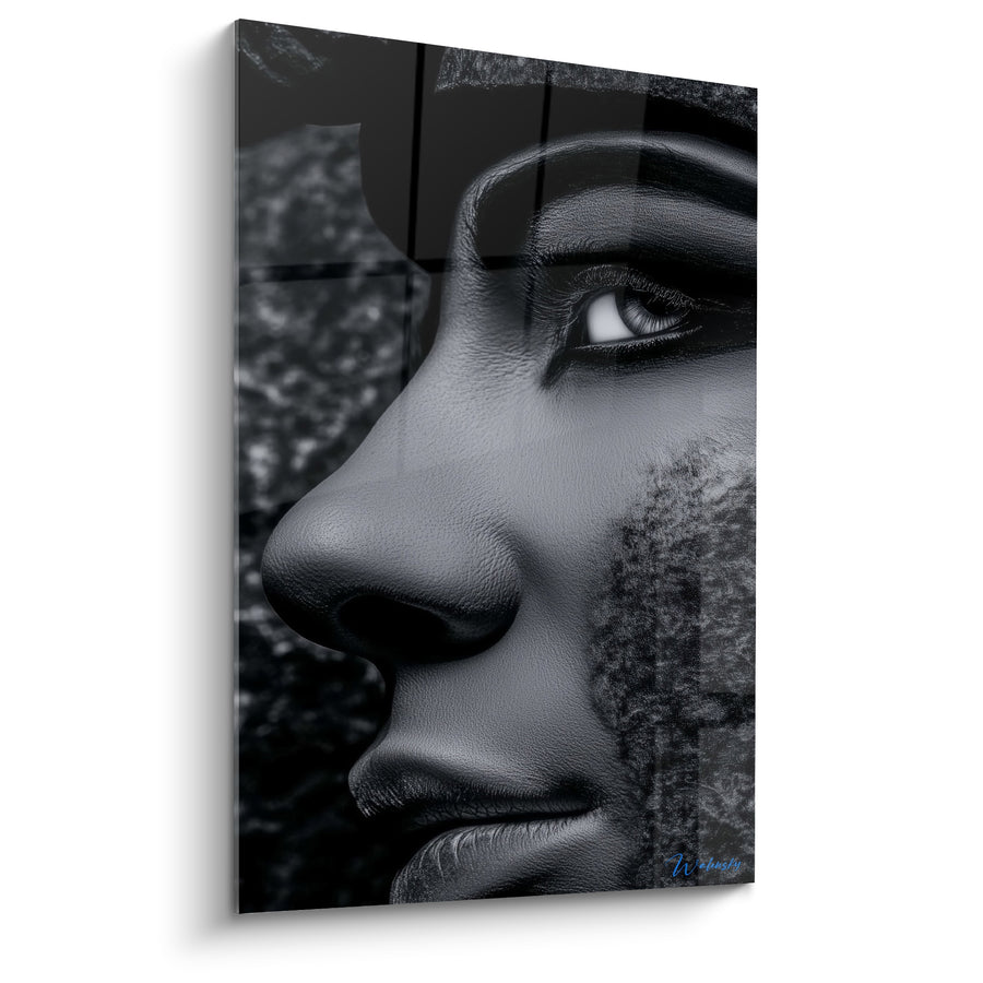 Tableau Visage noir et gris texture pierre - Regard latéral fixe - Edition egypte