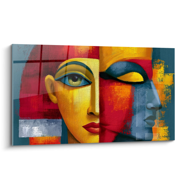 Tableau Visage doré aux yeux khôlés géométriques - Double regard sacré - Edition egypte
