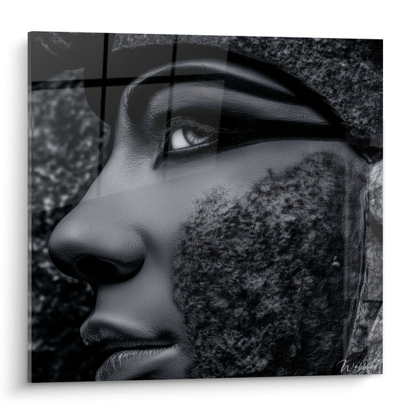 Tableau Visage pharaonique gris anthracite en profil - Éveil de pierre - Edition egypte