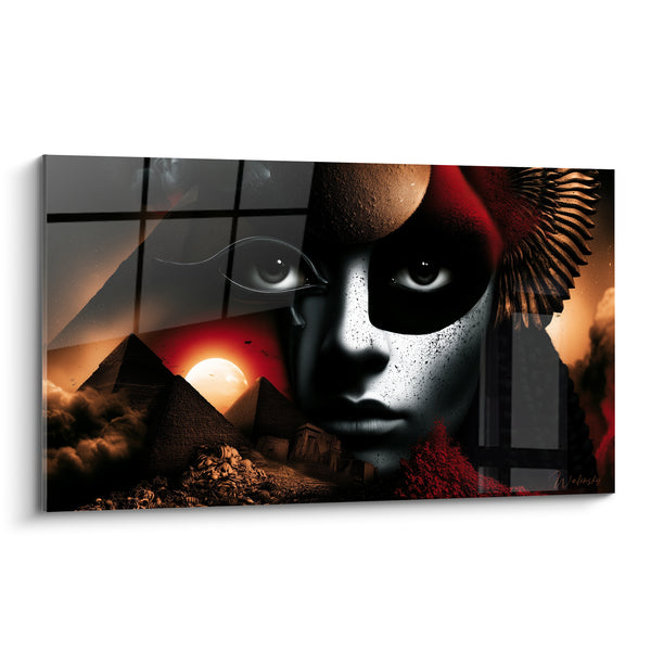 Tableau Visage pharaonique aux pyramides rouge et noir - Vestige millénaire - Edition egypte