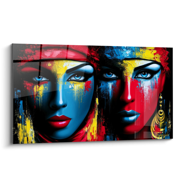 Tableau Deux visages bleu et rouge dorés - Regards jumeaux - Edition egypte