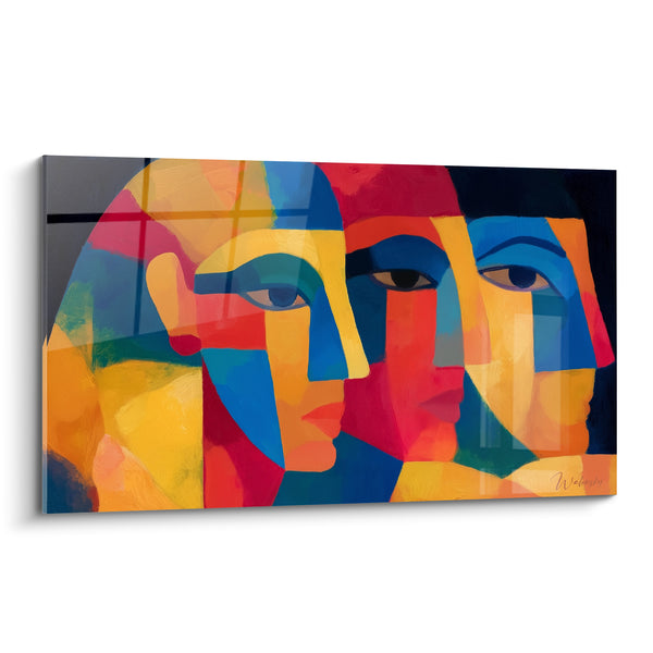 Tableau Visages pharaoniques bleu et rouge cubiste - Lignée sacrée - Edition egypte