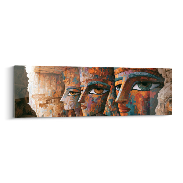Tableau Trois visages ocre et turquoise superposés - Alignement des profils - Edition egypte
