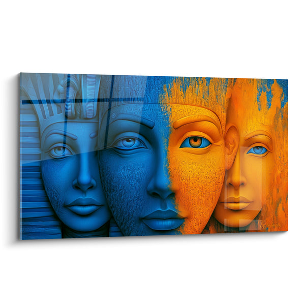Tableau Visages pharaoniques bleu et orange superposés - Quatuor de profils - Edition egypte